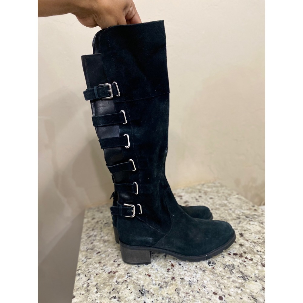 Matisse‎ Lia Black Suede Multi Buckle Knee High Moto Boots  8.5M